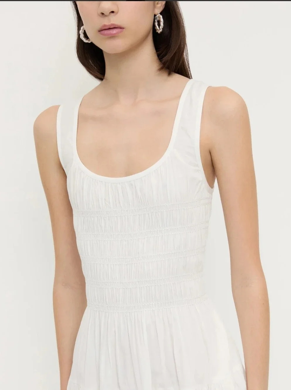 Loeffler Randall Melody Sleeveless White Smocked Mini Dress Small